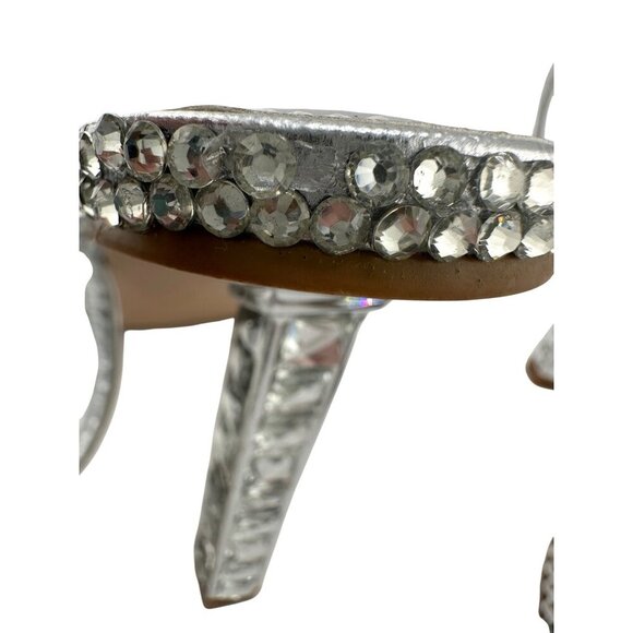 Azalea Wang Flat Toe Stiletto Sandal Diamond Metal Rhinestone Decal Adjustable - Picture 8 of 10